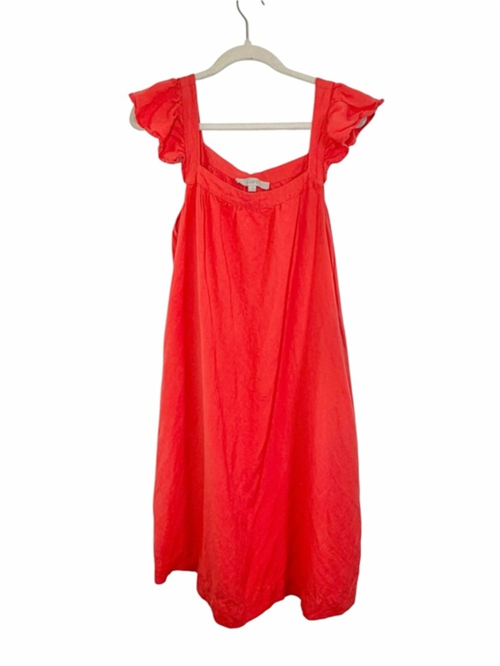 Loft Linen Blend Flutter Sleeve Sundress Pockets Square Neckline Size Large